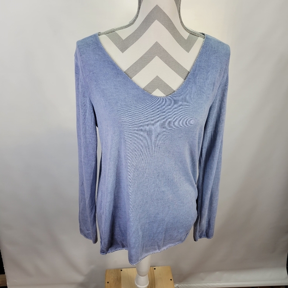 Tops - Made in Italy ART 8418 AF Chambray Knit Top Silver Metallic Accents Size L/XL